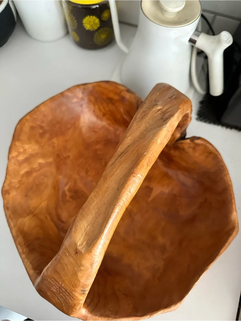 Vintage Hand-Carved Gorgeous Burl wood Bowl with Handle